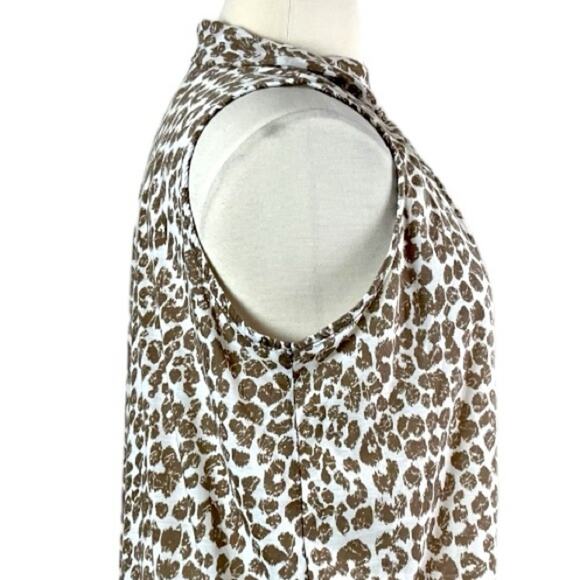 French Laundry Women’s Top High Tie Neck Blouson Tan White Animal Print Size XL - Picture 7 of 11